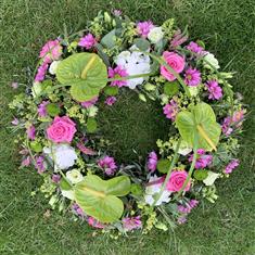 Elegant Greens and Pinks Open Wreath
